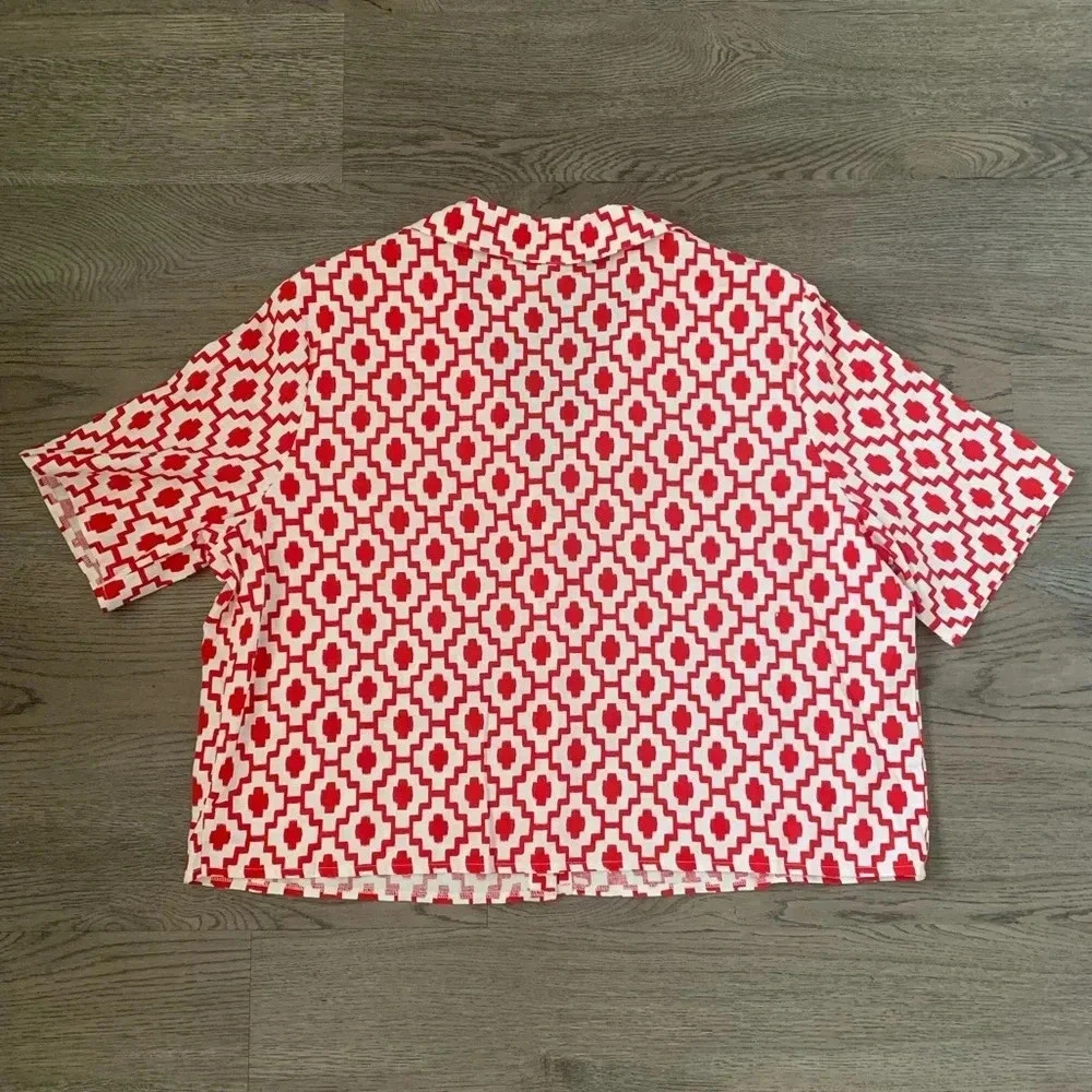 Shade & Shore™ Cropped Button-Up Short Sleeve Cover Up Top - Size XL - Red - NWT